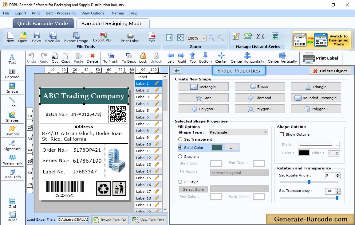 Packaging Barcode Custom Shape