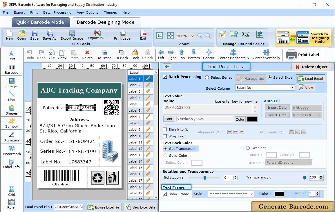 DRPU Packaging Industry Barcode text properties