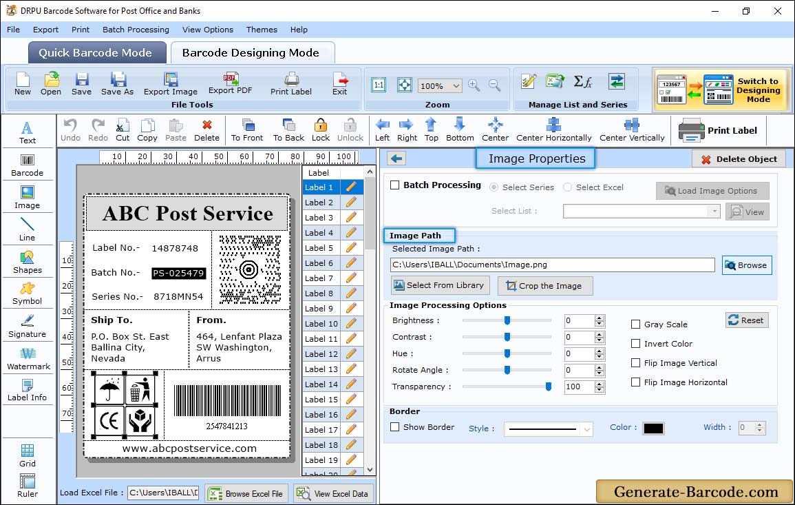 Barcode for Post Office Image Properties