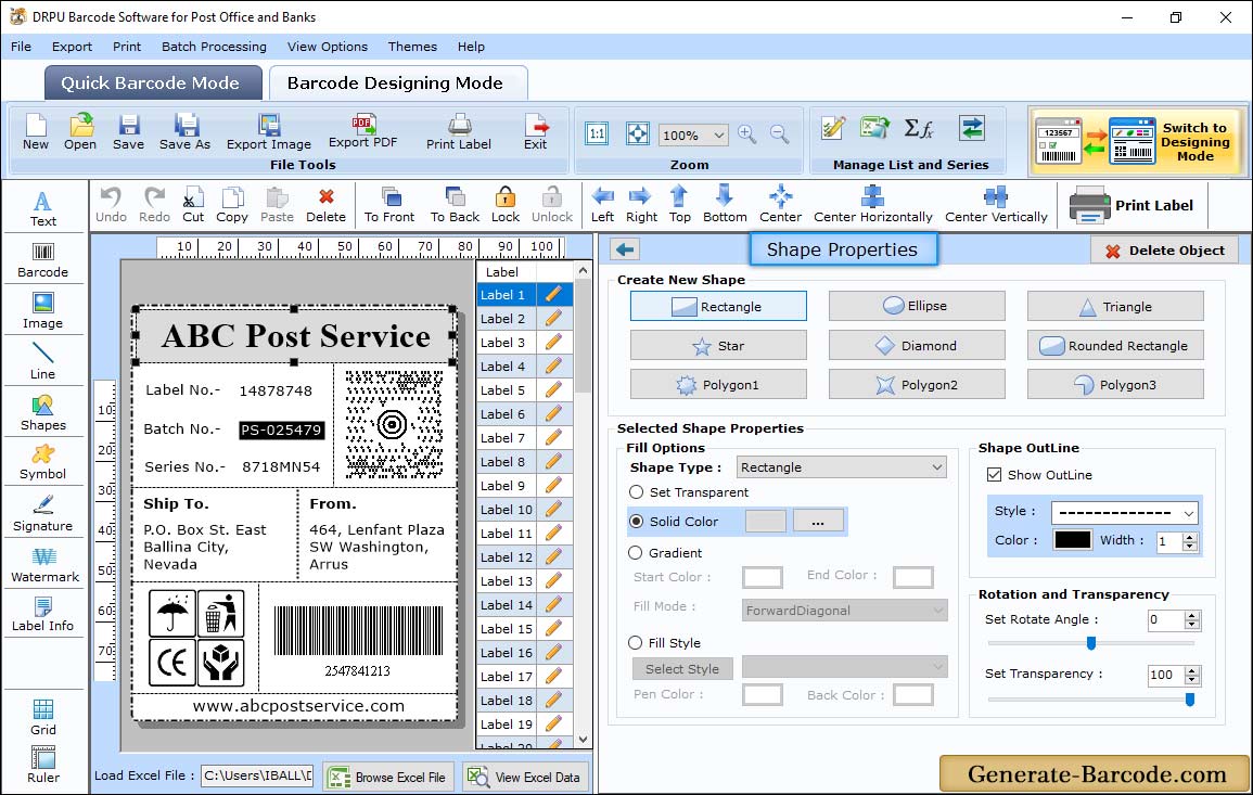 Post Office Barcode Shape Properties