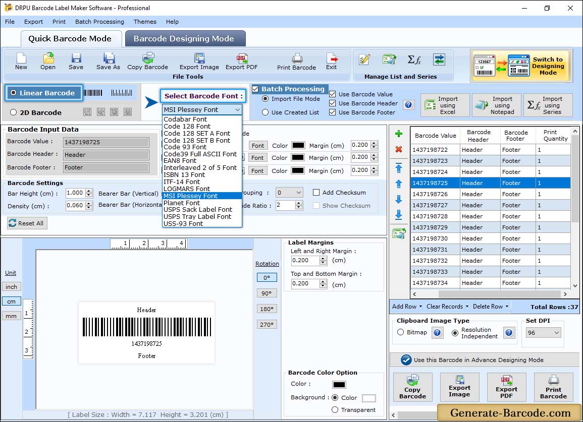 Linear Professional Barcode