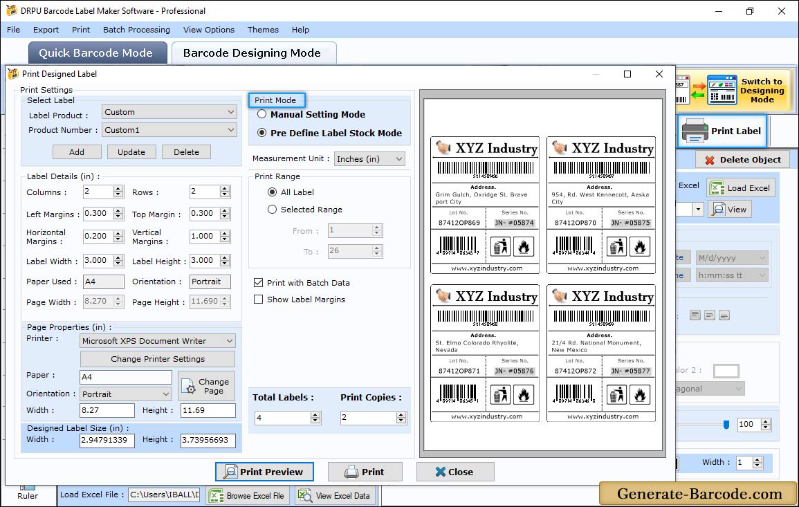 Barcode Professional Print Properties