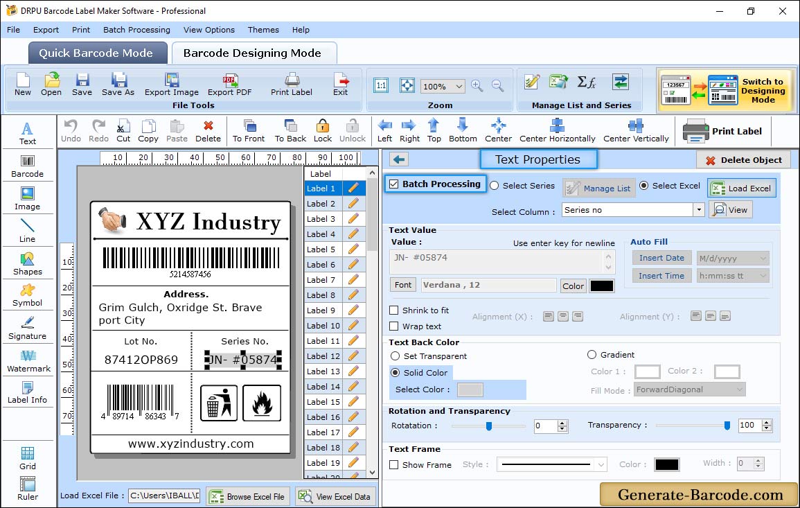 Professional Barcode Text Properties