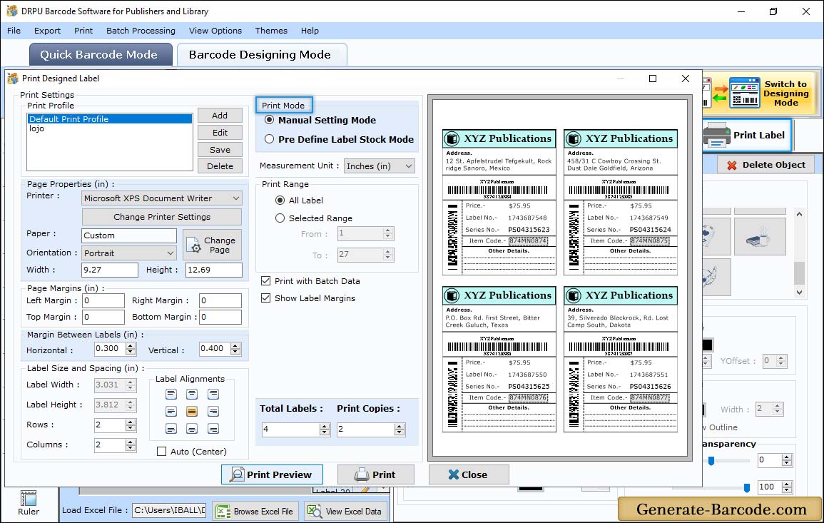 Publisher Library Barcode Print Properties