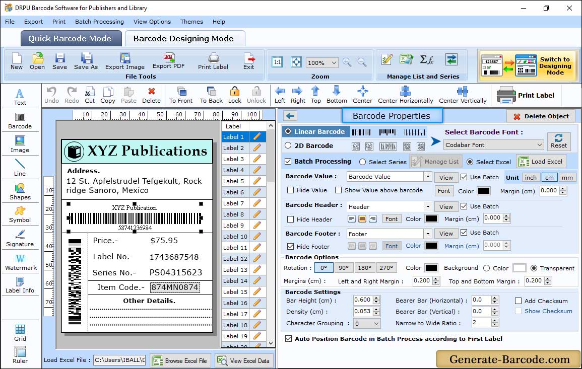 Publisher Library Barcode Properties