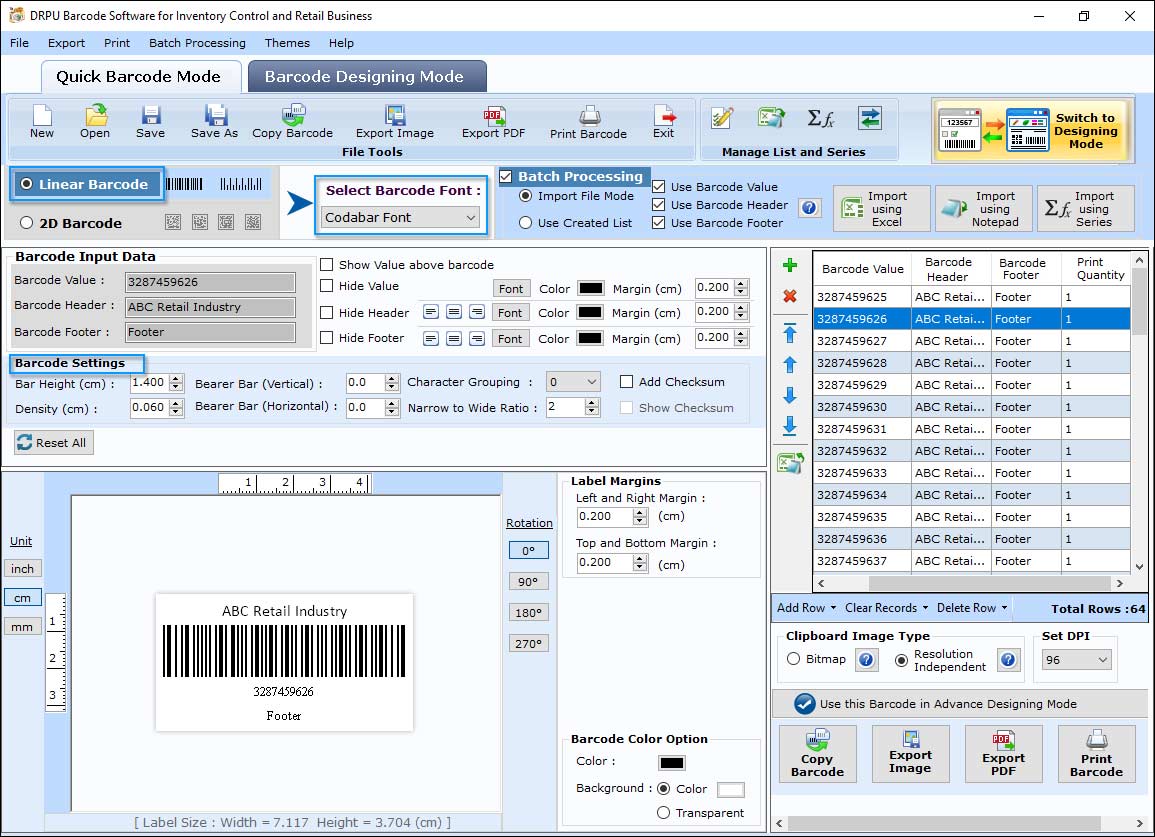 Codabar Barcode Font