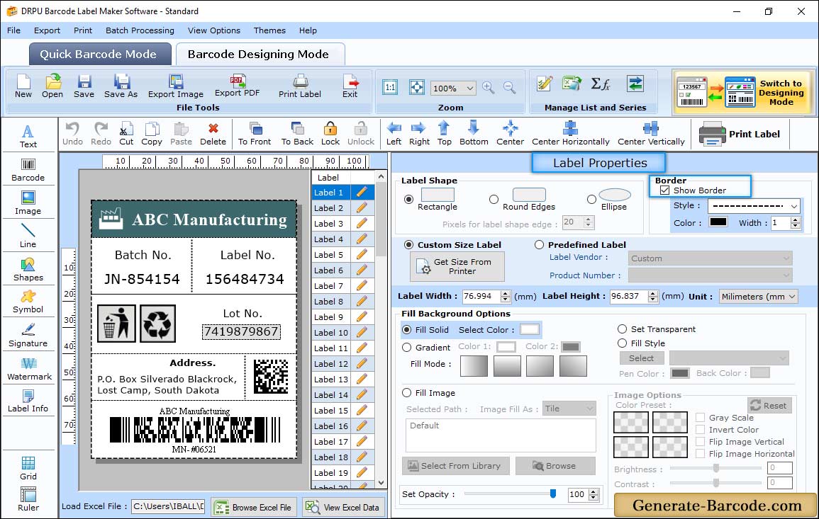 Standard Barcode Software Label property