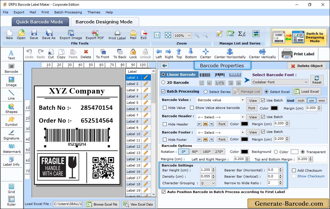 Barcode Properties (Size)