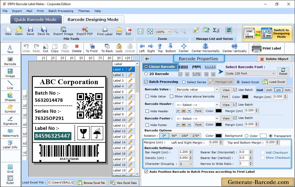 Barcode Properties - Size