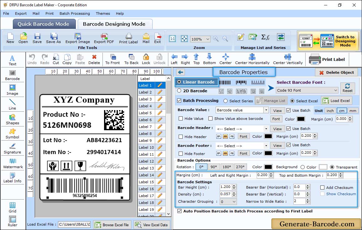 Barcode Properties (Size)