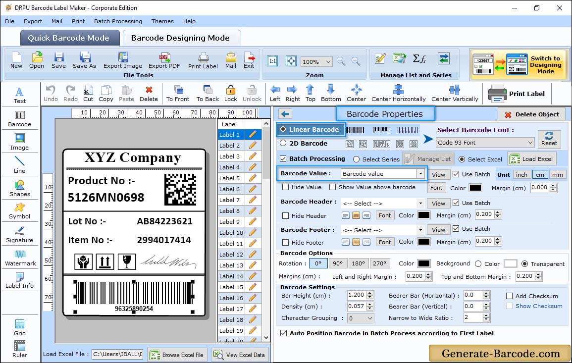 Barcode Properties - Value