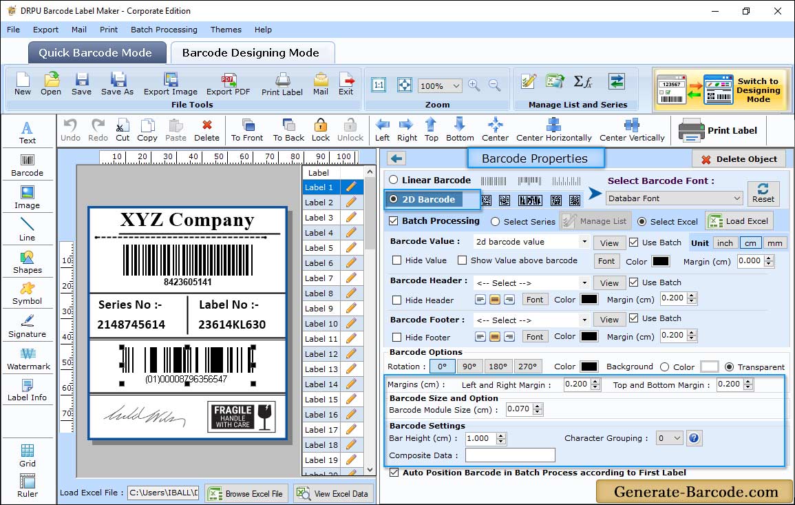 Databar Barcode Properties - Size