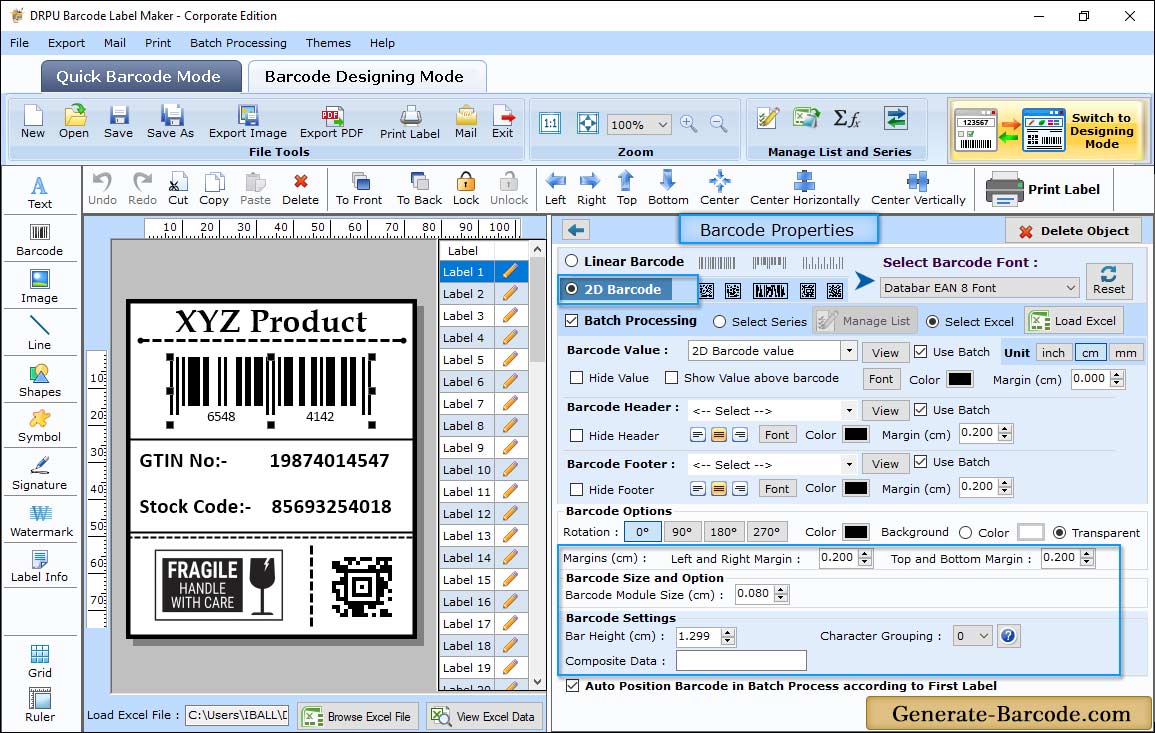 Barcode Properties (Size)