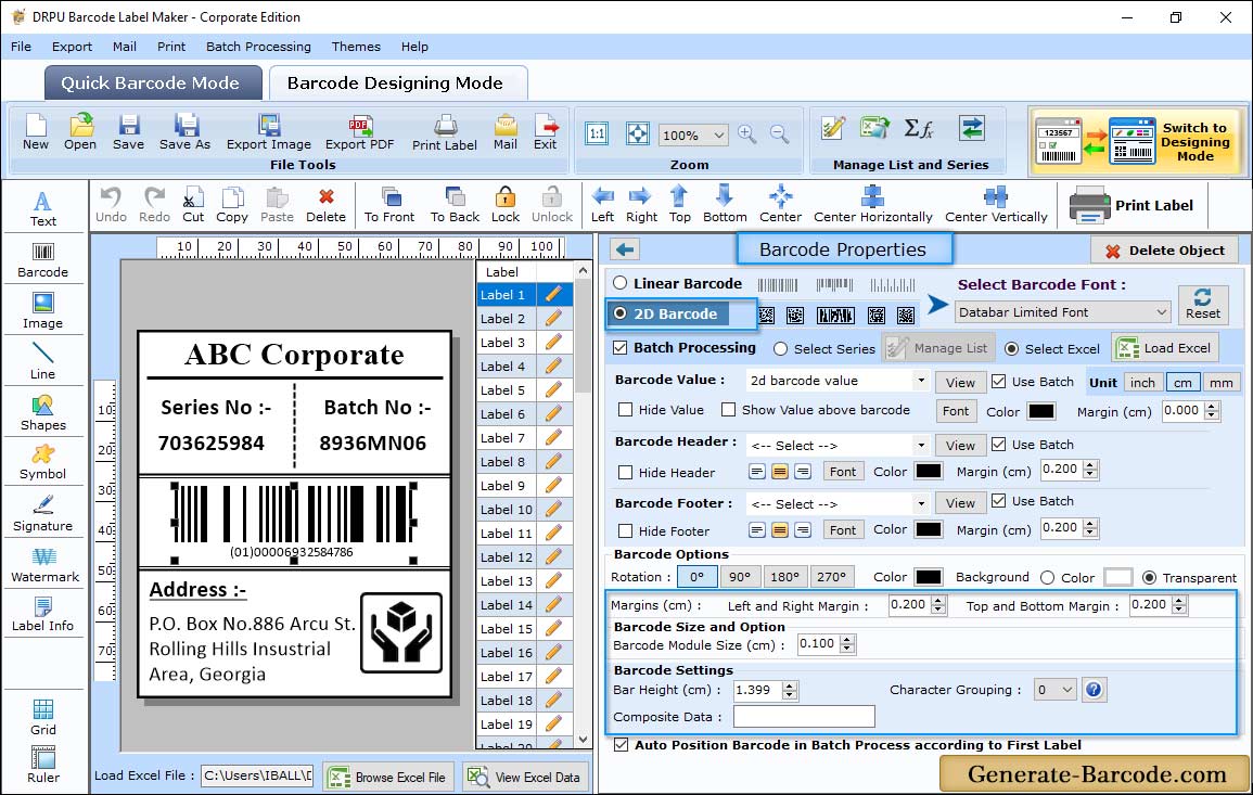 Barcode Properties - Size