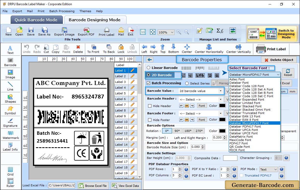 Databar MicroPDF417 Barcode Properties