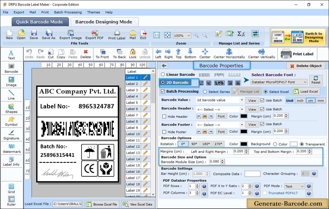 Barcode Properties (Size)