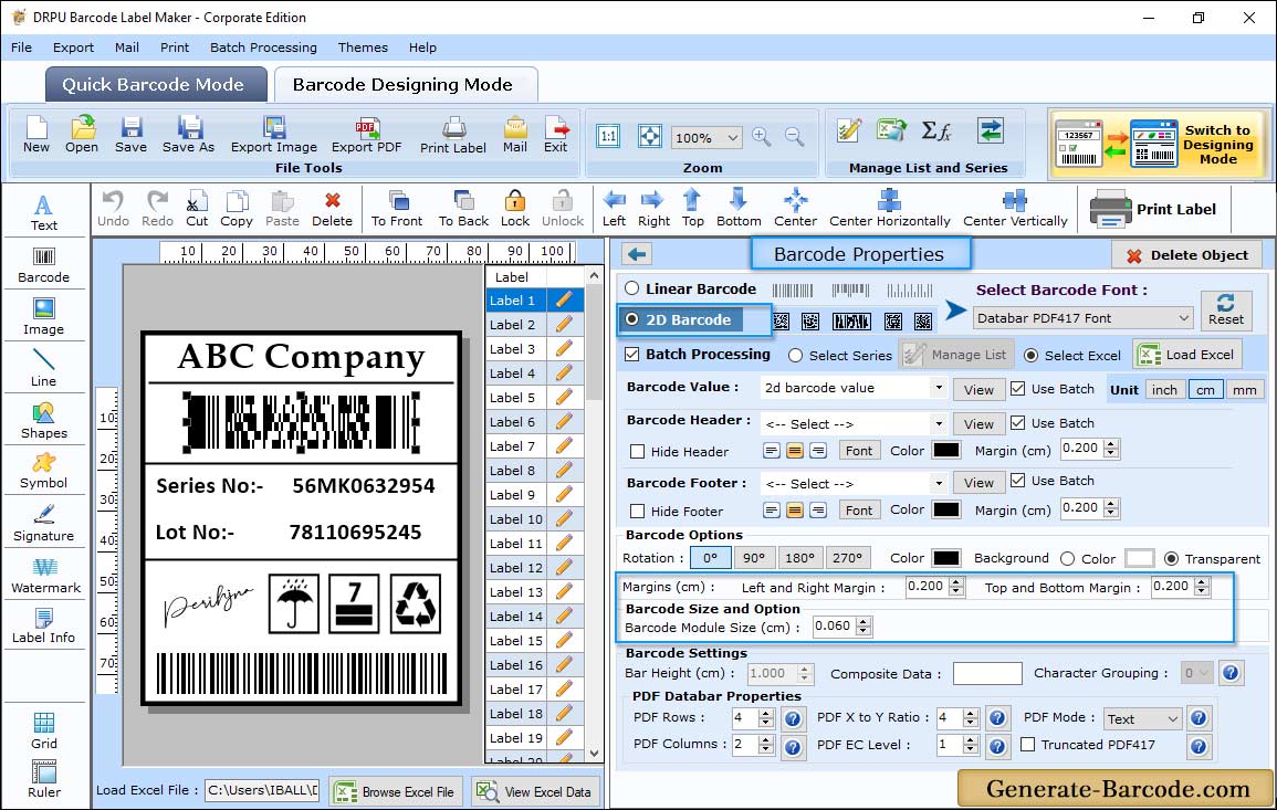 Barcode Properties (Size)