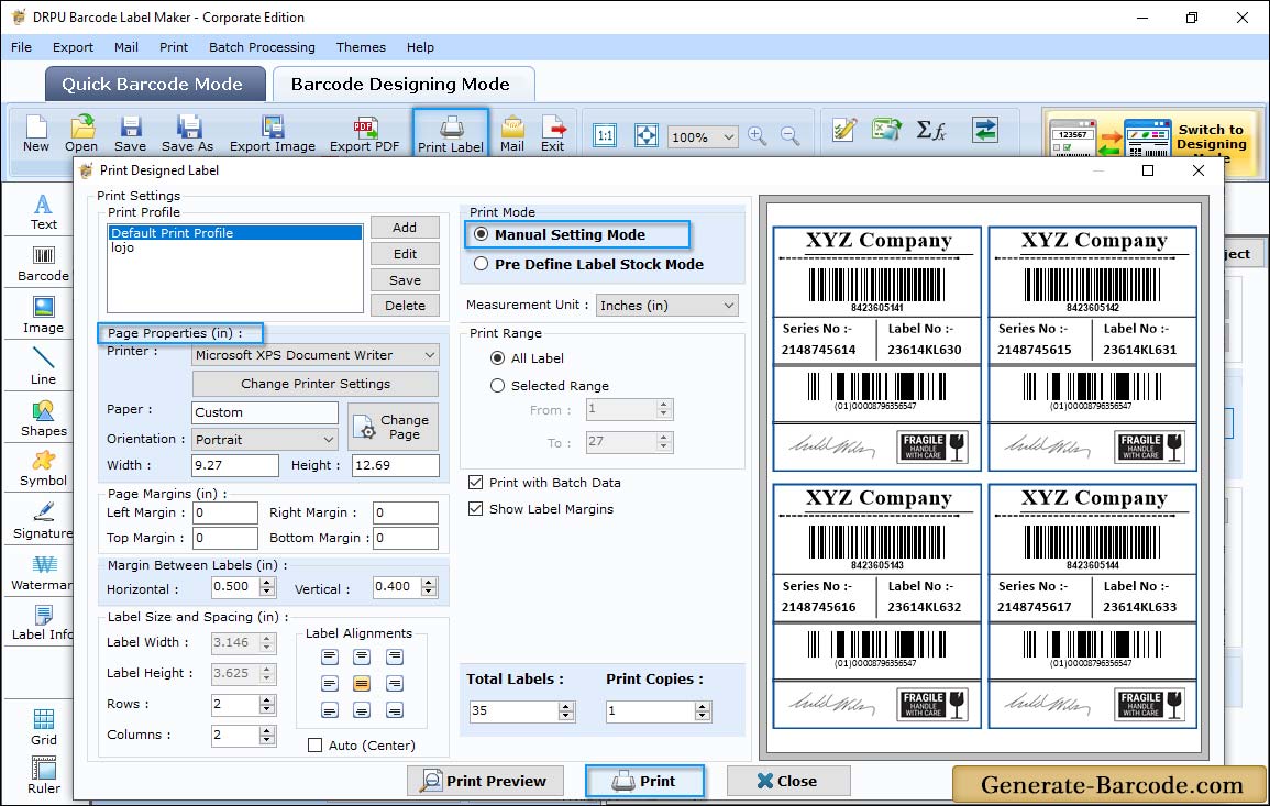 Databar Manual Printing