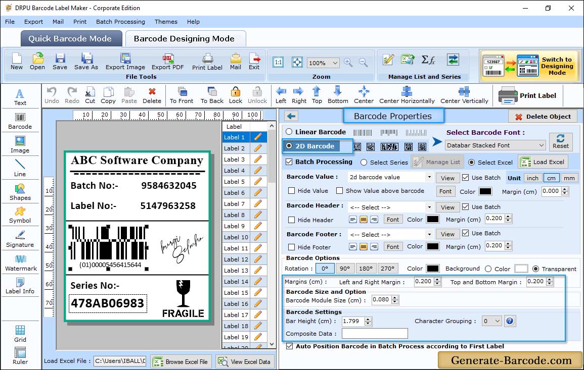 Barcode Properties - Size