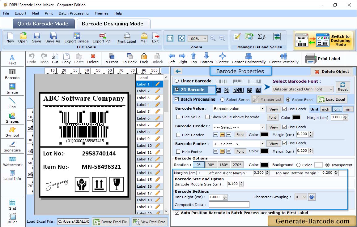 Barcode Properties - Size