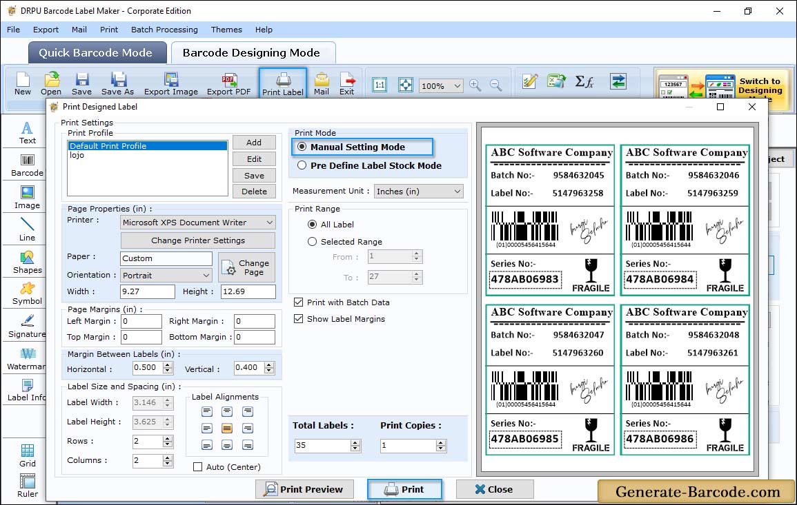 Pre define print mode