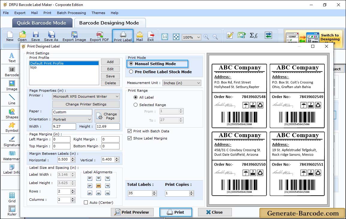 Pre define label stock print mode