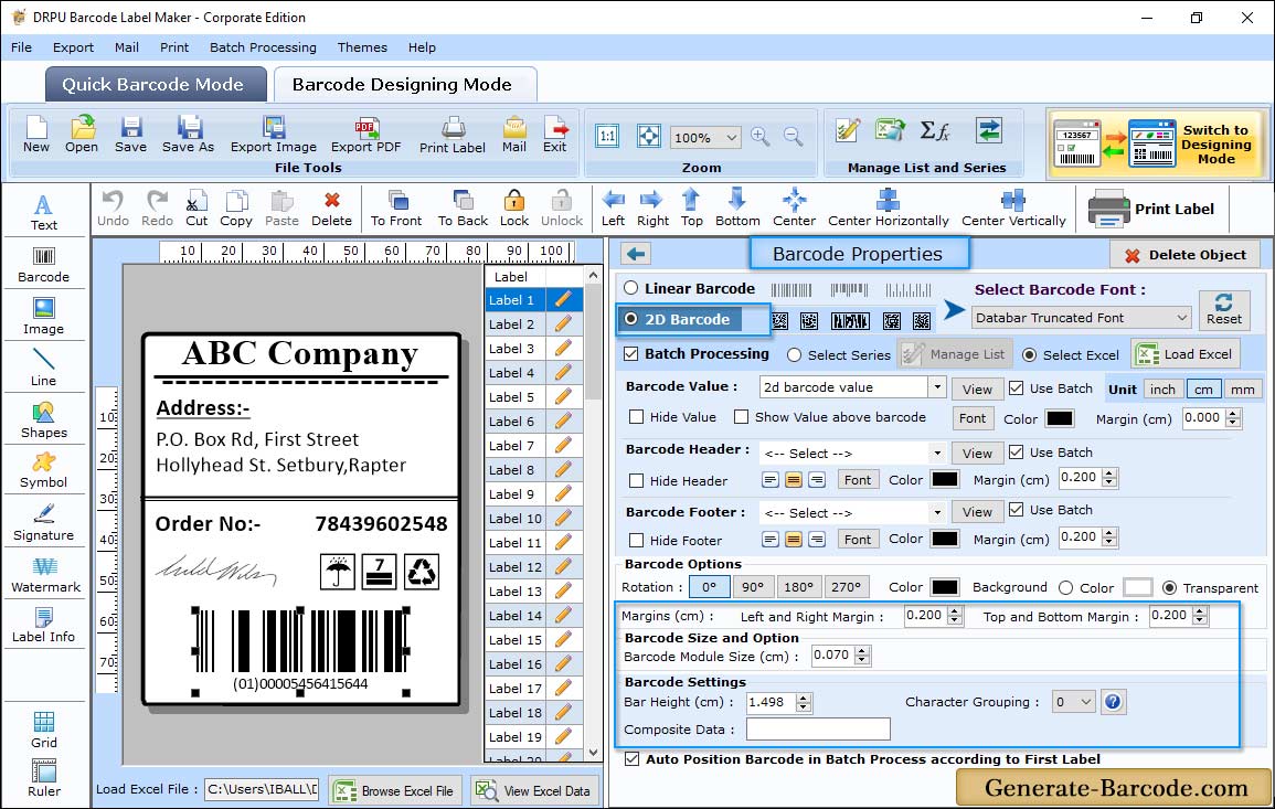 Barcode Properties - Size