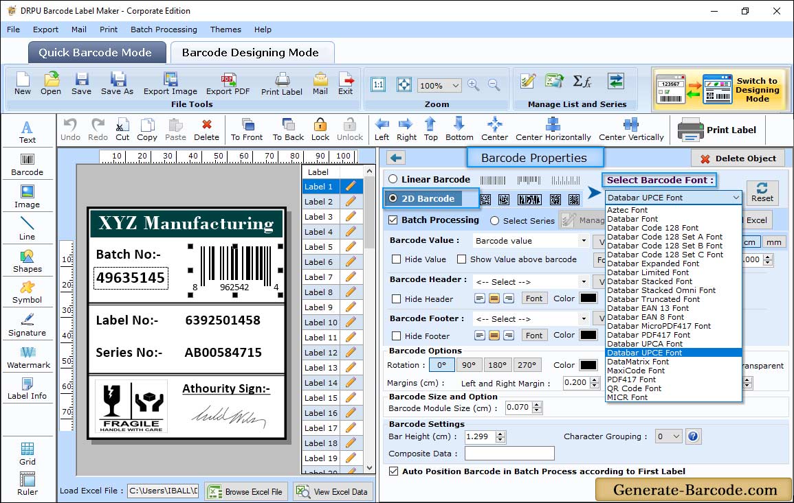 Databar UPCE Barcode Properties - Value