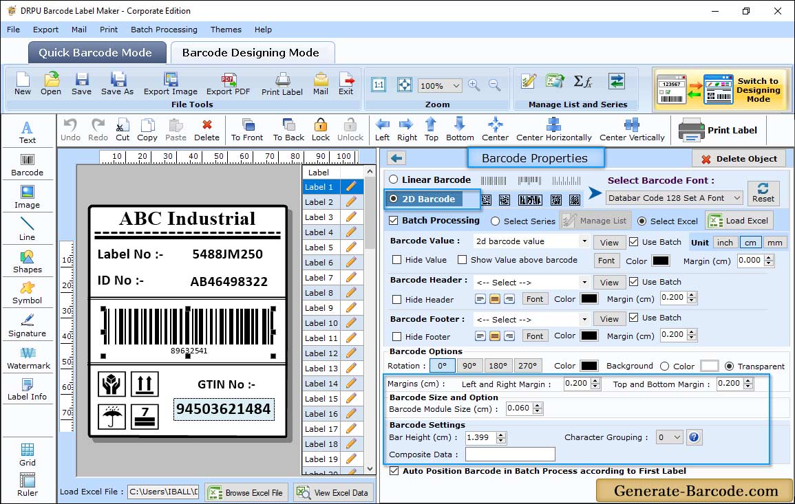 Barcode Properties - Size