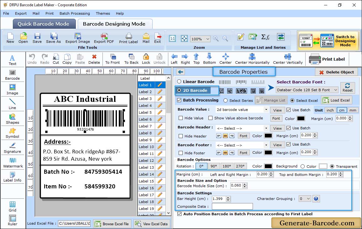 Barcode Properties - Size