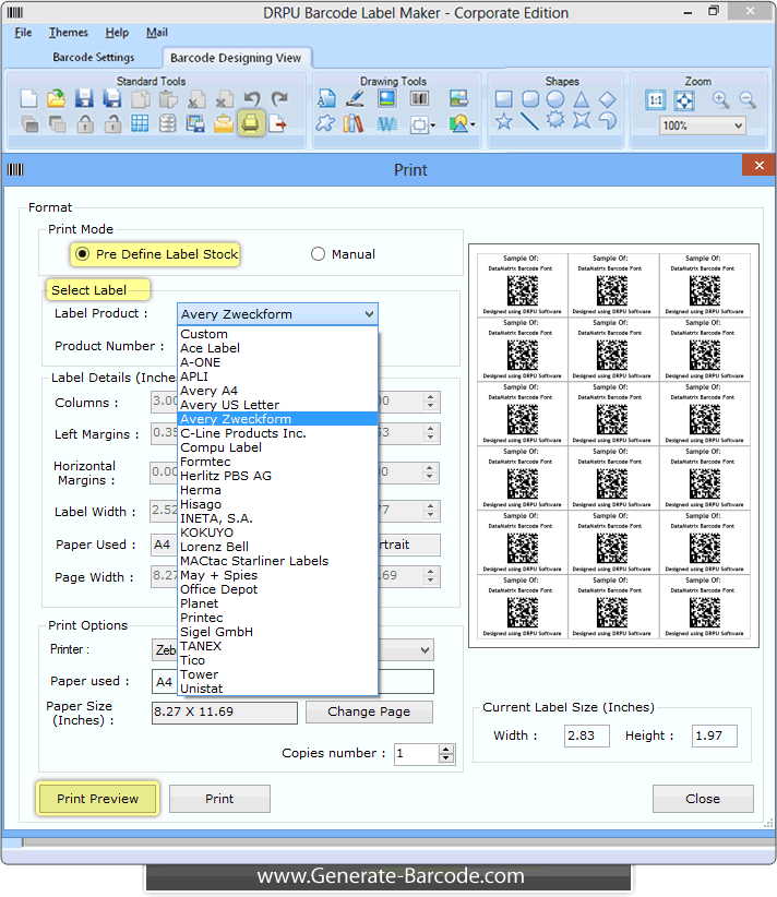 Design and print DataMatrix Barcode Font