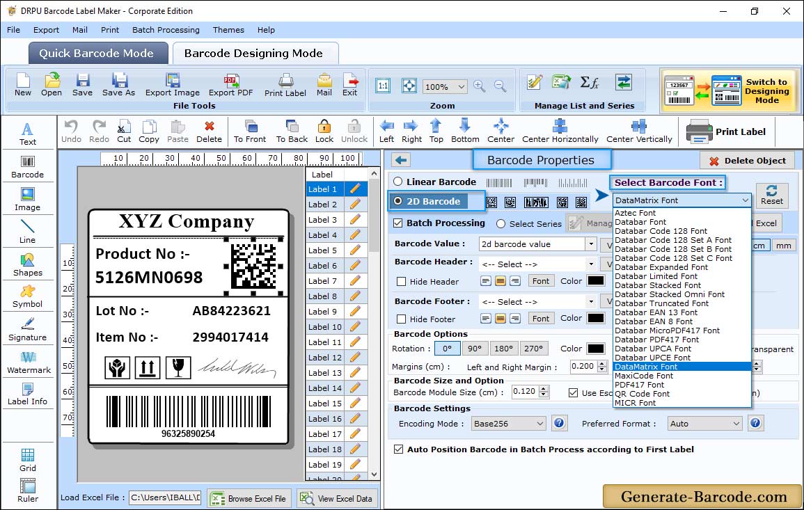 DataMatrix Barcode Properties - Value