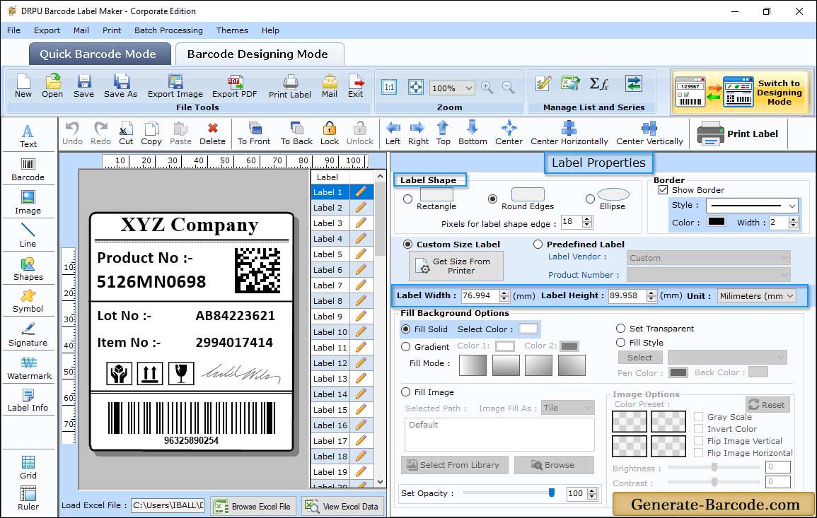 DataMatrix Card Properties