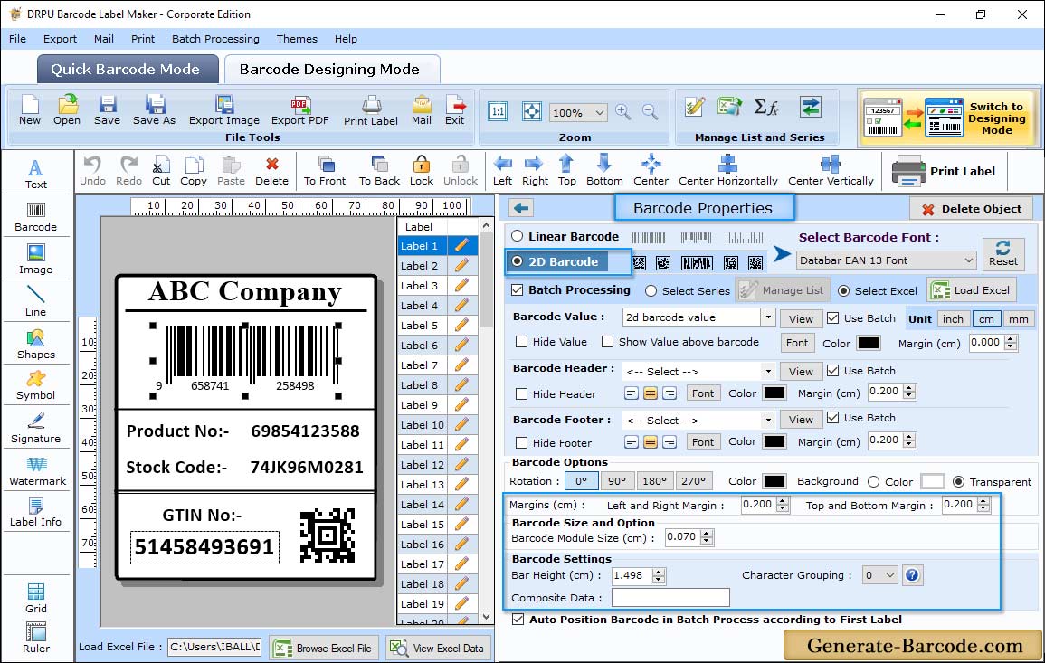 Barcode Properties (Size)