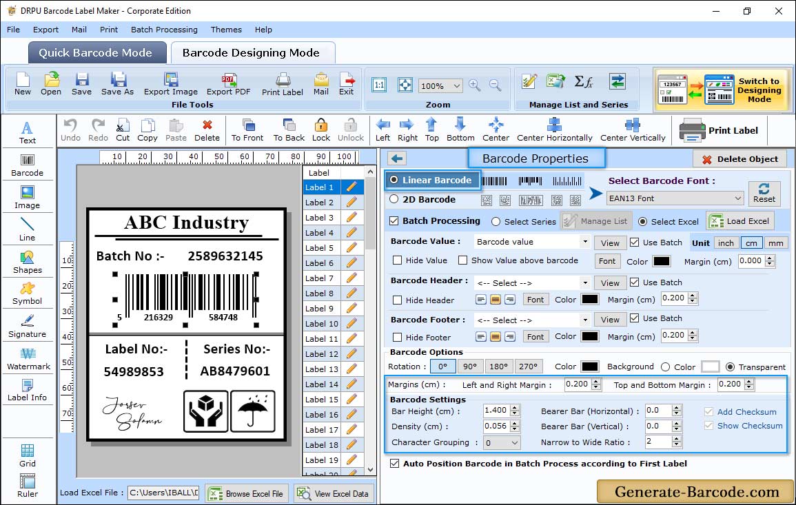 EAN13 Barcode Properties - Size