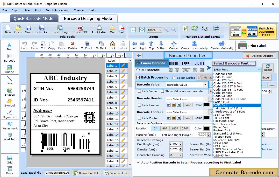 EAN8 Barcode Properties - Value