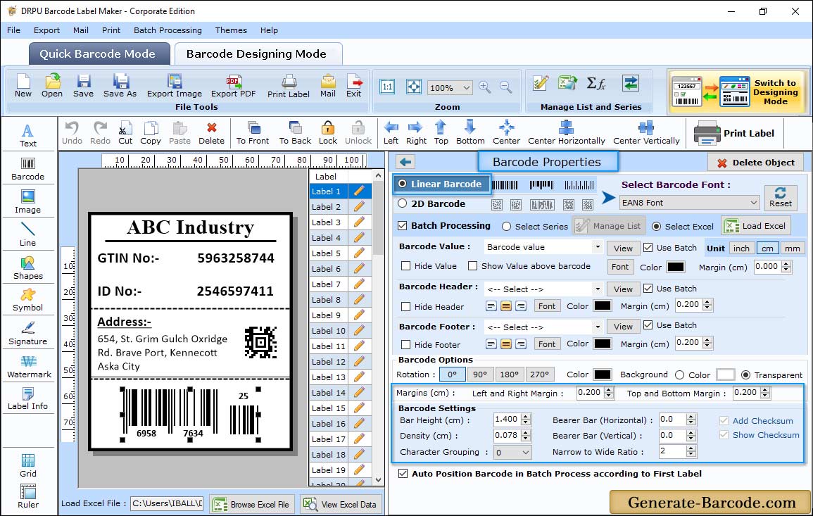 EAN8 Barcode Properties - Size