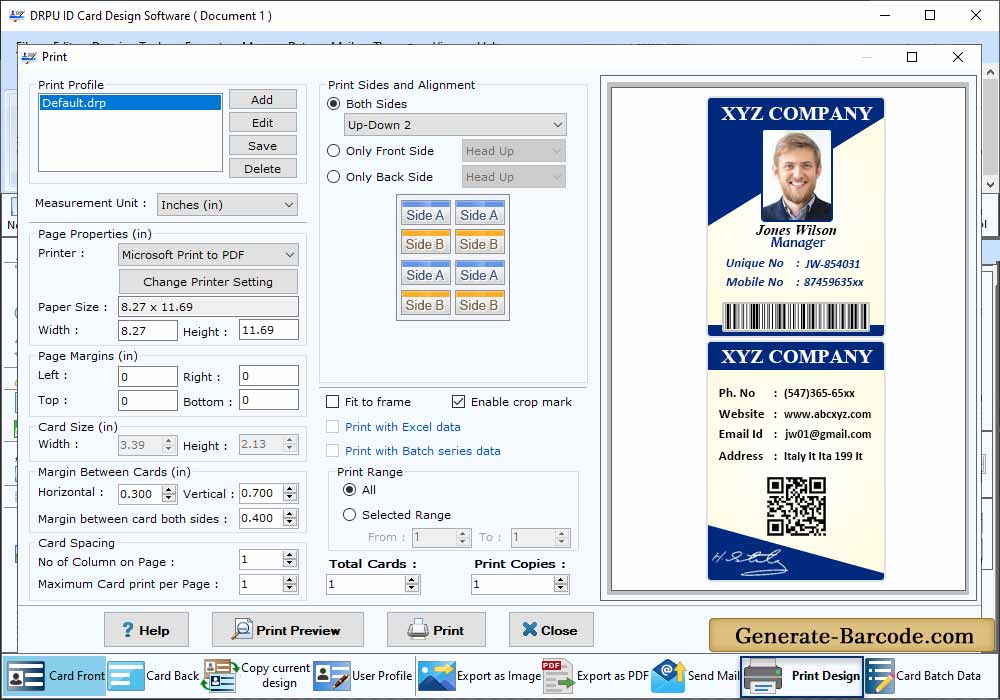 ID Card Maker Print Setting