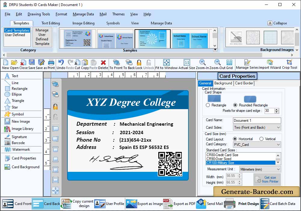 Student ID Card Properties