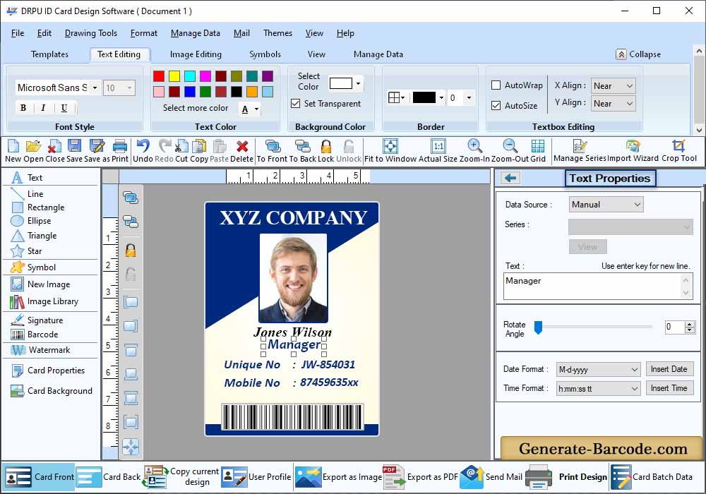 ID Card Maker Text setting