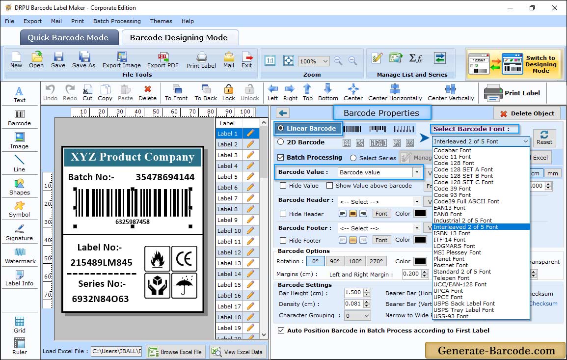 Interleaved 2 of 5 Barcode Properties