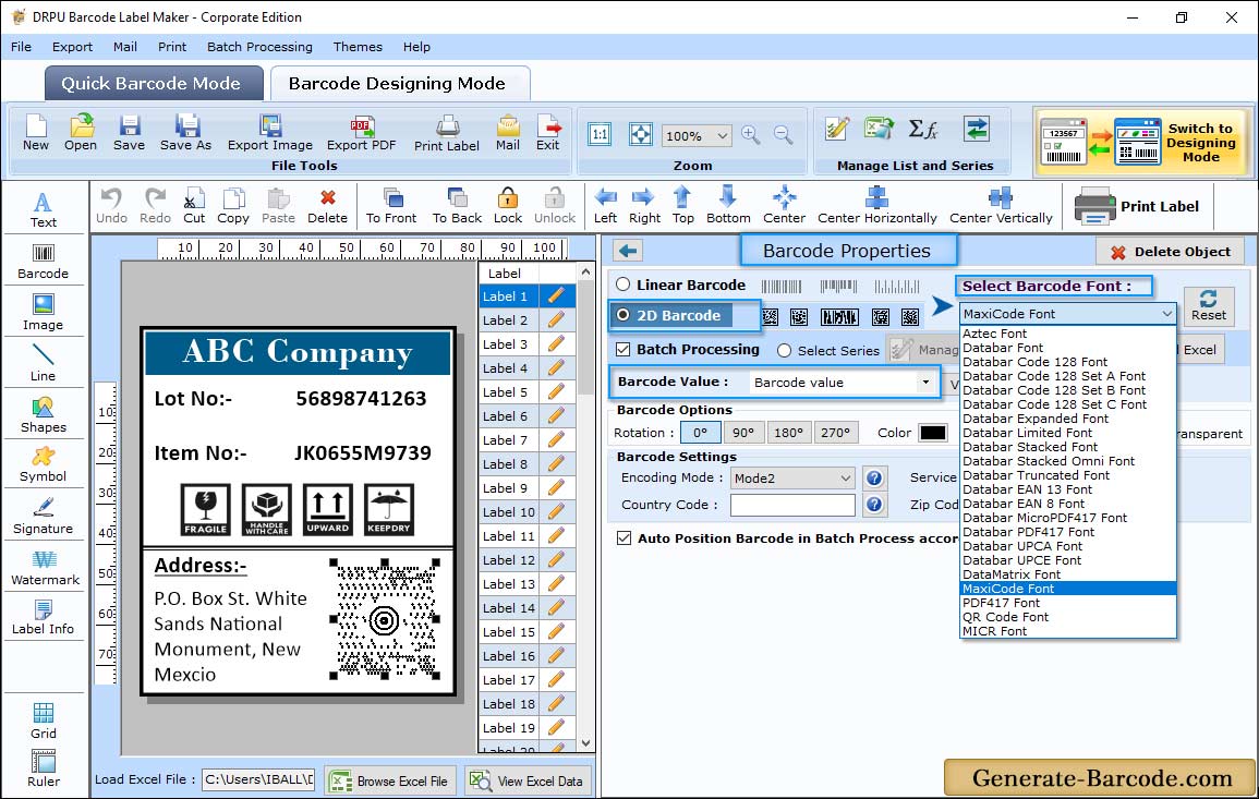 MaxiCode Barcode Properties - Value