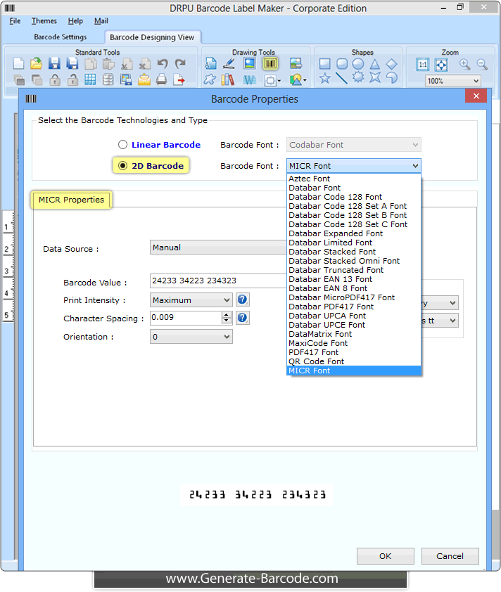Design and print MICR 2D barcode font
