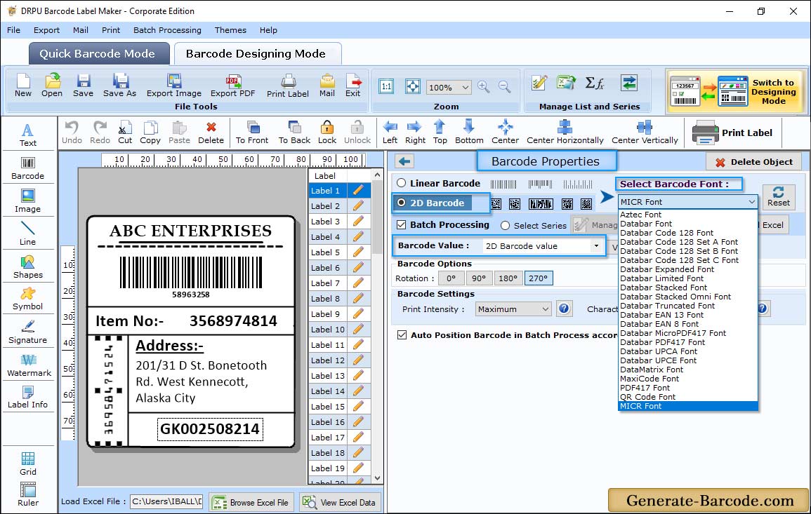 MICR Barcode Properties - Value