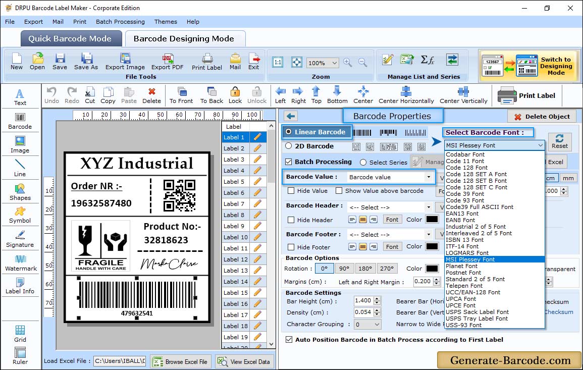 MSI Plessey Barcode Properties