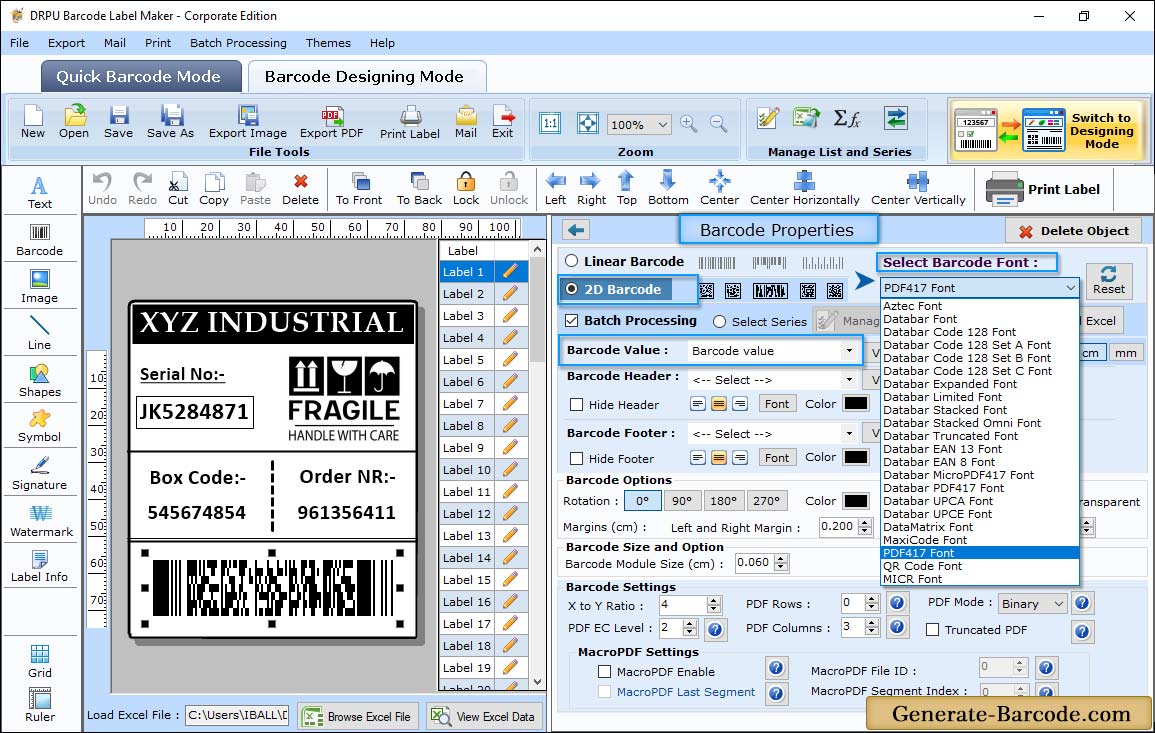 PDF417 Barcode Properties - Value