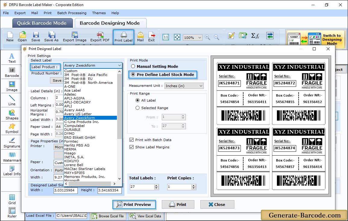 Pre defined Printing Mode