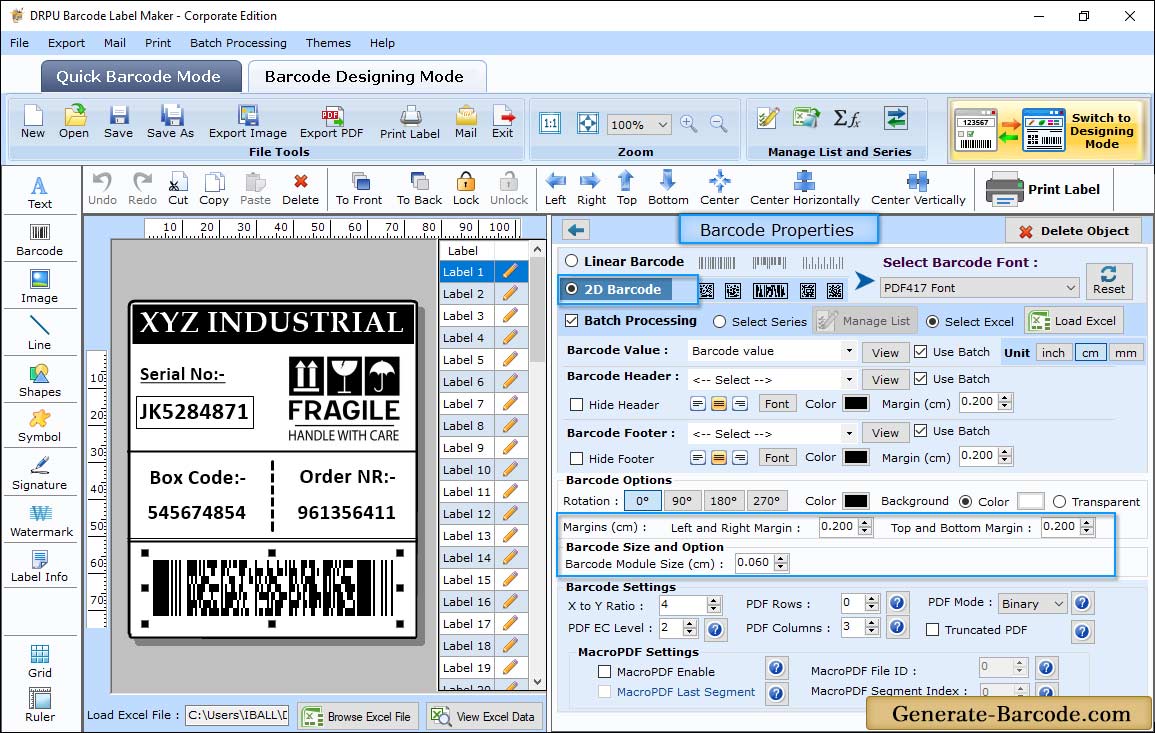 PDF417 Barcode Properties - Size