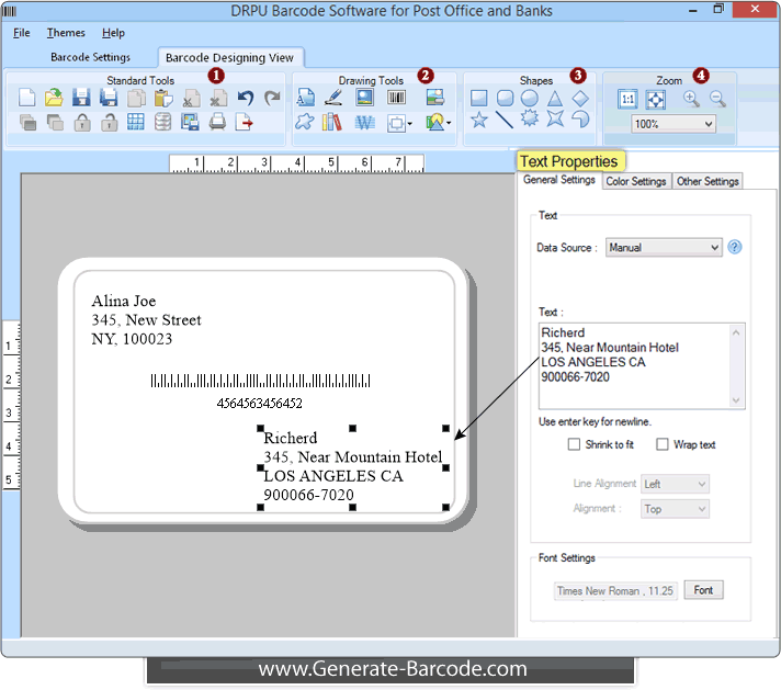 Post office barcode software for postal service