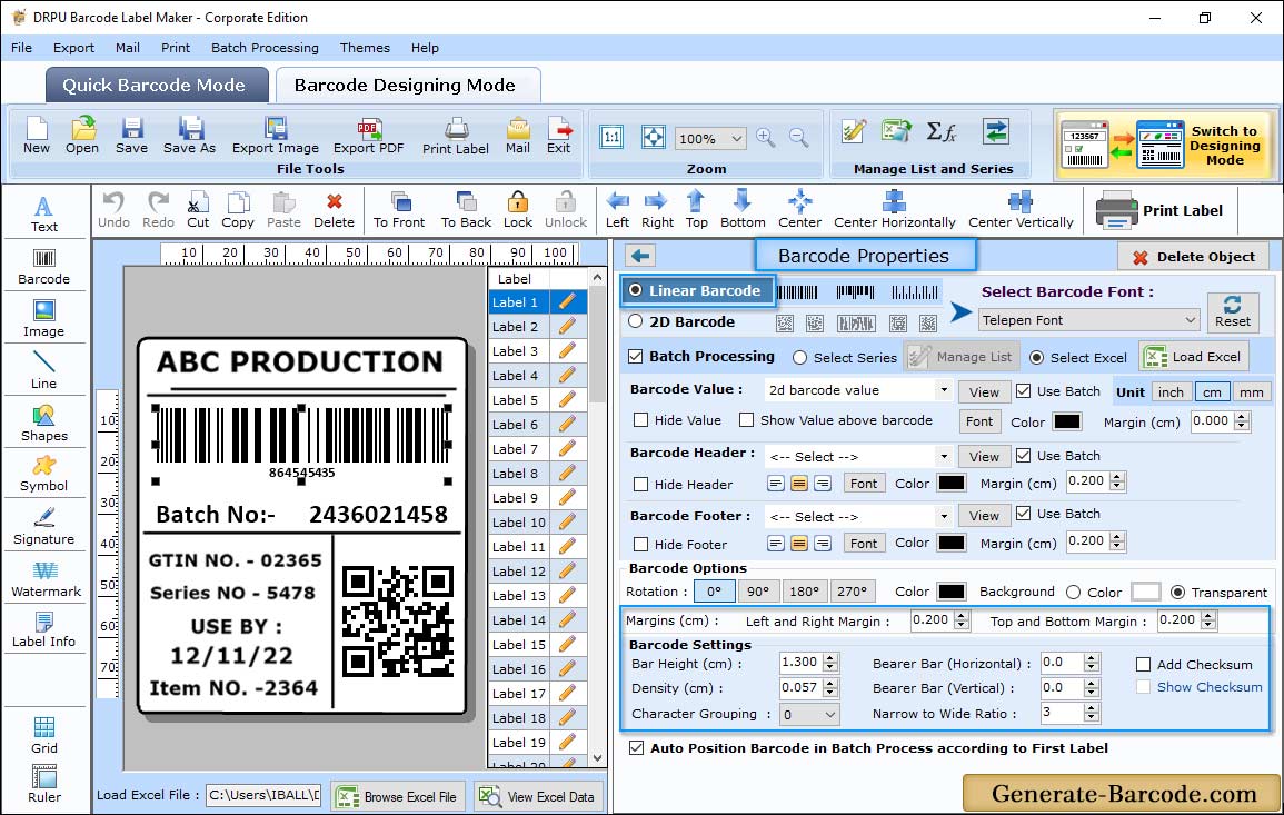 Telepen Barcode Properties - Size Telepen Barcode Properties - Size